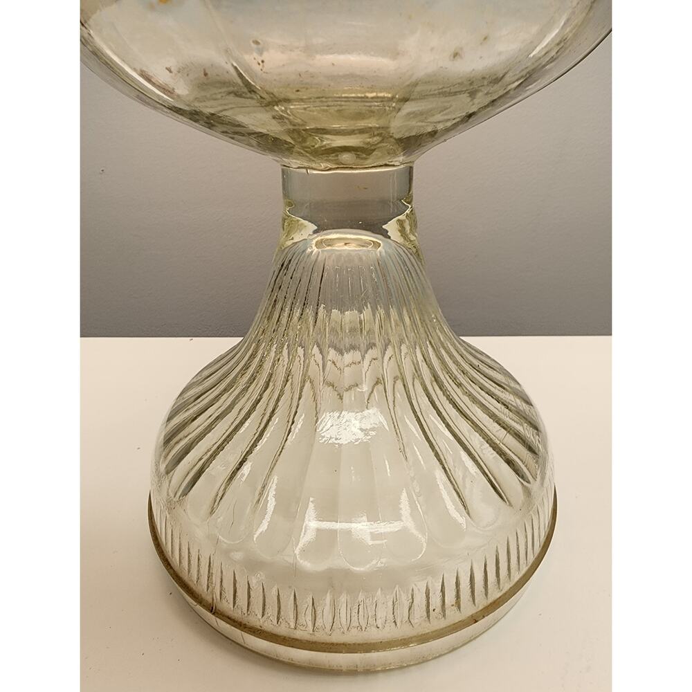 Vintage Electric Oil Lamp w/ Green Ribbed Glass Shade & Brass Burner –20.5" Tall - Picture 4 of 15